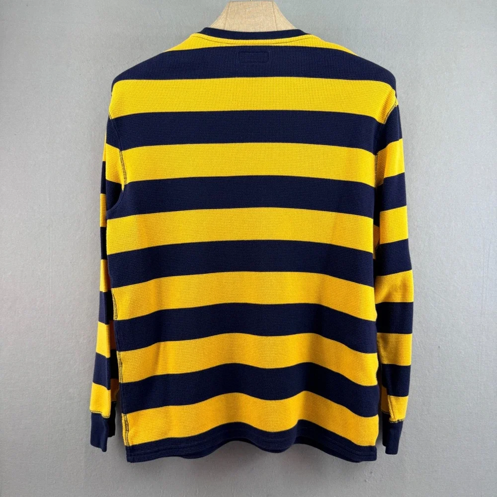 Polo Ralph Lauren Mens XL Waffle Knit Thermal Shirt Navy Yellow Striped Long Slv - Picture 3 of 10